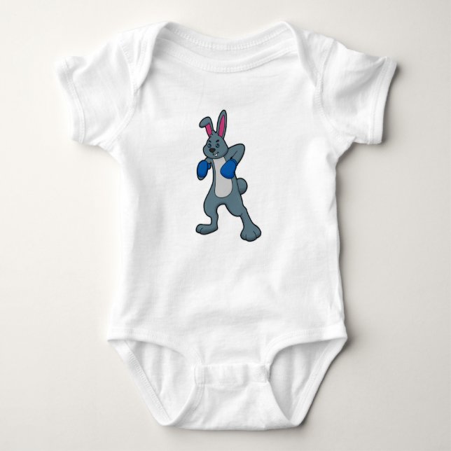 Rabbit as Boxer with Boxing gloves Baby Bodysuit (Front)