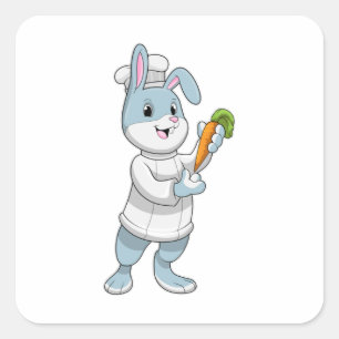 Rabbit as Cook with Carrot Square Sticker