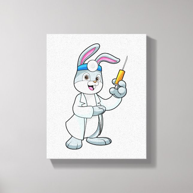 Rabbit as Doctor at Vaccination with Syringe Canvas Print (Front)