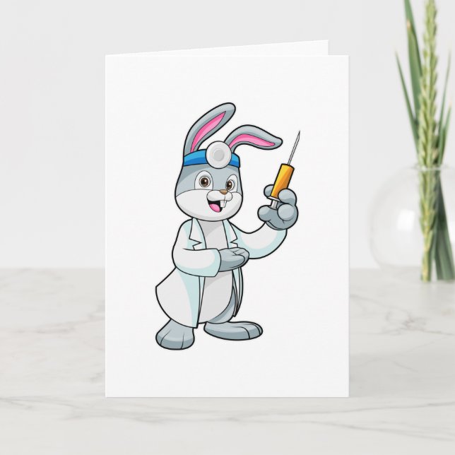 Rabbit as Doctor at Vaccination with Syringe Card (Front)