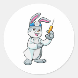 Rabbit as Doctor at Vaccination with Syringe Classic Round Sticker