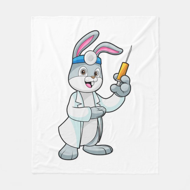 Rabbit as Doctor at Vaccination with Syringe Fleece Blanket (Front)
