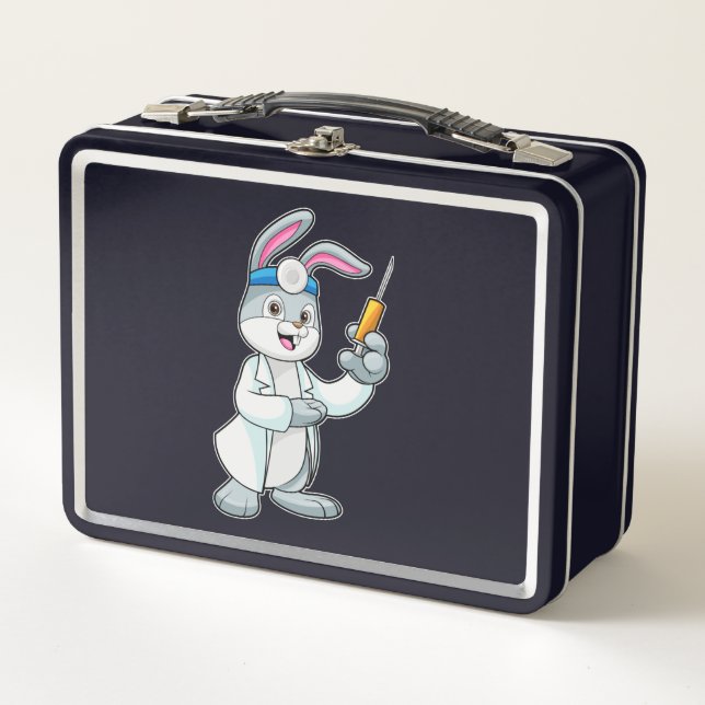 Rabbit as Doctor at Vaccination with Syringe Metal Lunch Box (Front)
