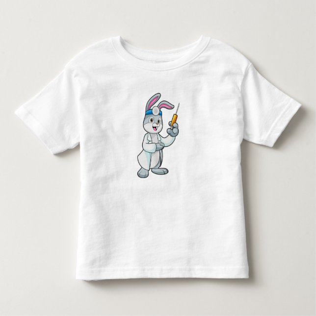 Rabbit as Doctor at Vaccination with Syringe Toddler T-Shirt (Front)