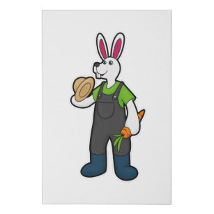 Rabbit as Farmer with Carrot & Hat Faux Canvas Print