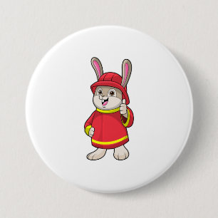 Rabbit as Firefighter with Helmet 7.5 Cm Round Badge