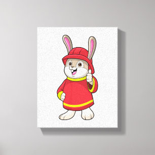 Rabbit as Firefighter with Helmet Canvas Print