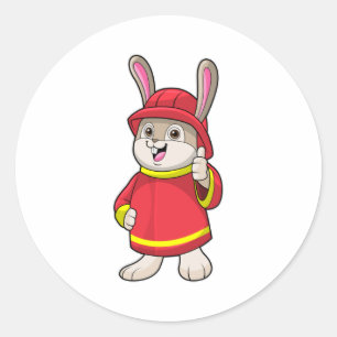 Rabbit as Firefighter with Helmet Classic Round Sticker