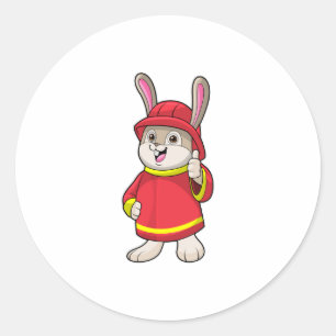 Rabbit as Firefighter with Helmet Classic Round Sticker