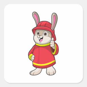 Rabbit as Firefighter with Helmet Square Sticker