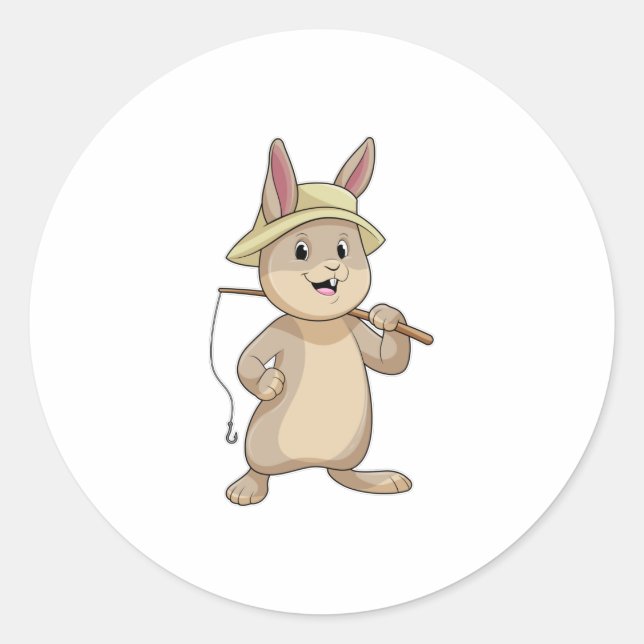 Rabbit as Fisher with Fishing rod Classic Round Sticker (Front)