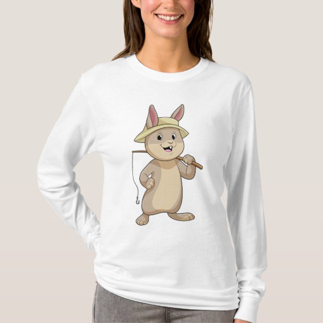 Rabbit as Fisher with Fishing rod T-Shirt (Front)