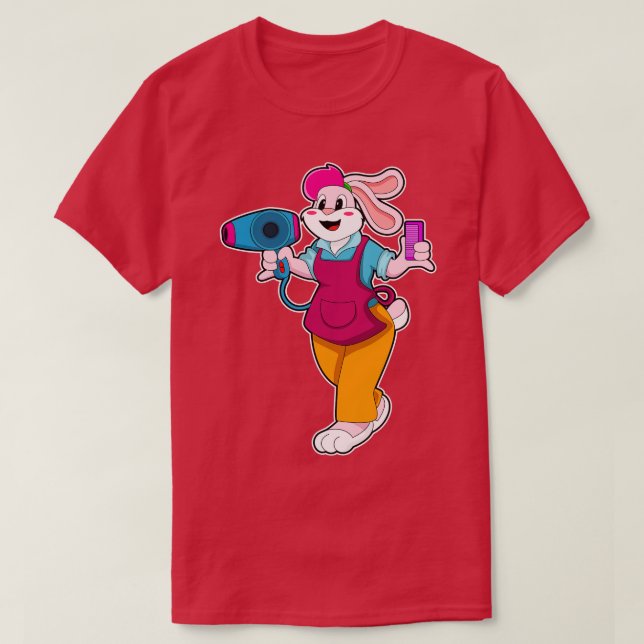 Rabbit as Hairdresser with Hair dryer Comb T-Shirt (Design Front)