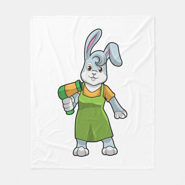 Rabbit as Hairdresser with Hairdryer Fleece Blanket (Front)