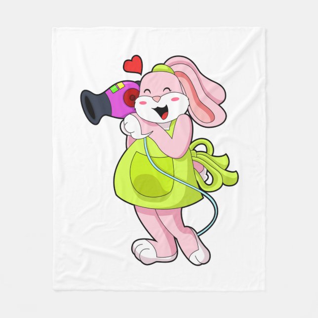 Rabbit as Hairdresser with Hairdryer Fleece Blanket (Front)