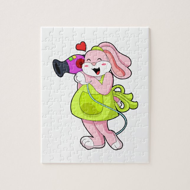 Rabbit as Hairdresser with Hairdryer Jigsaw Puzzle (Vertical)