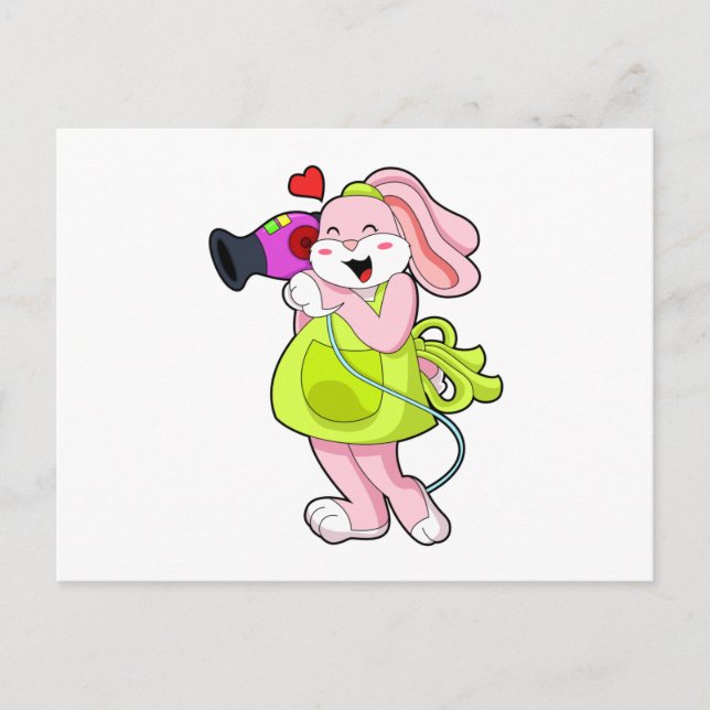 Rabbit as Hairdresser with Hairdryer Postcard (Front)