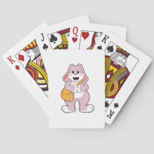 Rabbit as Hiker with Bag Playing Cards