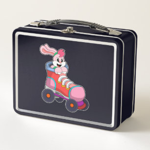 Rabbit as Inline Skater with Inline Skates Metal Lunch Box