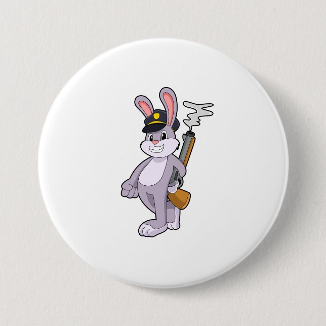 Rabbit as Police officer with Police hat 7.5 Cm Round Badge (Front)