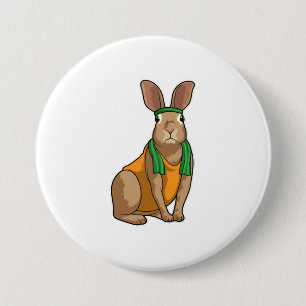 Rabbit as Runner with Towel 7.5 Cm Round Badge