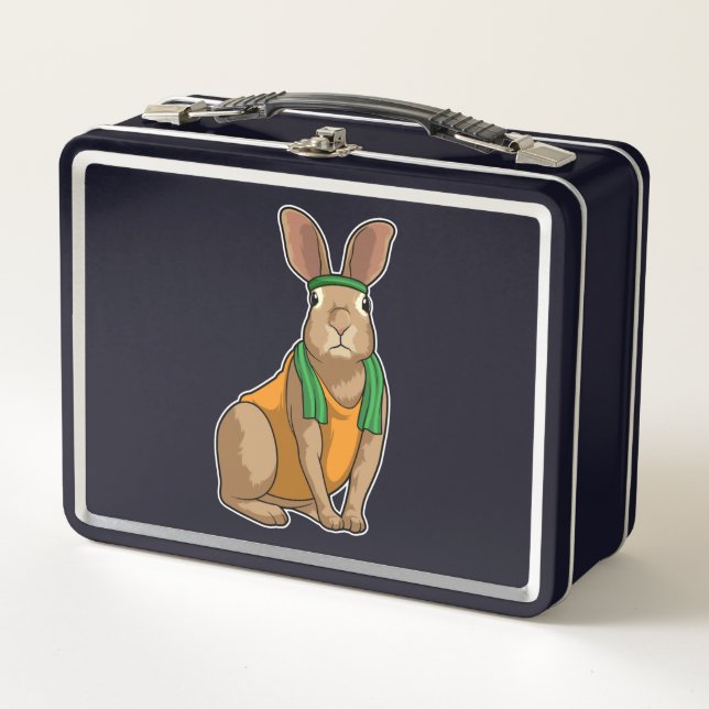 Rabbit as Runner with Towel Metal Lunch Box (Front)
