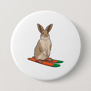 Rabbit as Skier with Ski 7.5 Cm Round Badge