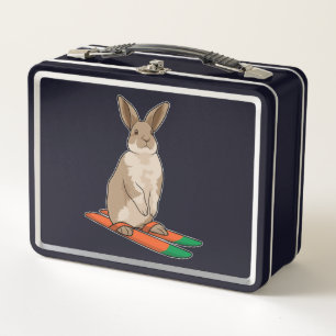 Rabbit as Skier with Ski Metal Lunch Box