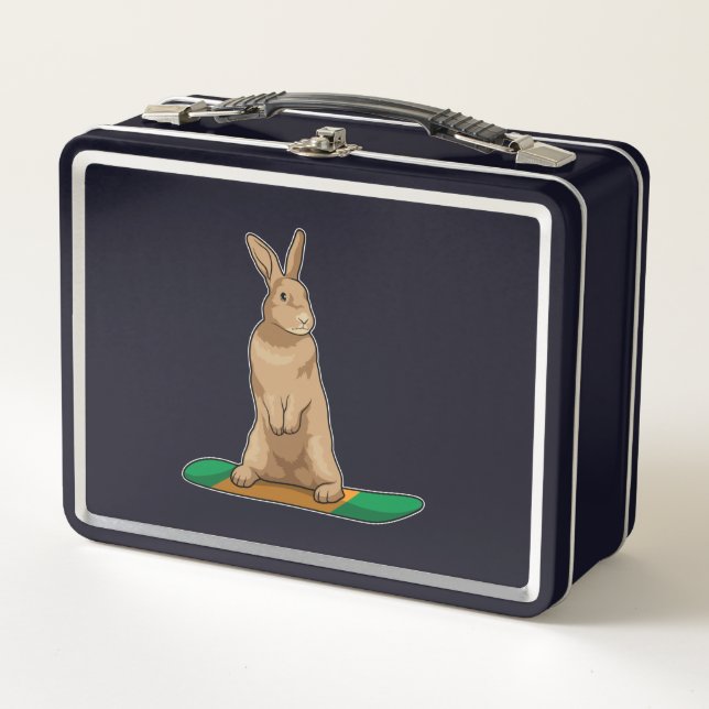Rabbit as Snowboarder with Snowboard Metal Lunch Box (Front)