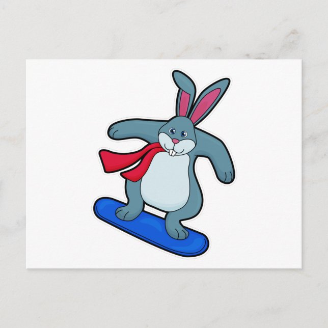 Rabbit as Snowboarder with Snowboard & Scarf Postcard (Front)