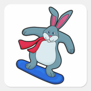 Rabbit as Snowboarder with Snowboard & Scarf Square Sticker