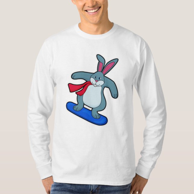Rabbit as Snowboarder with Snowboard & Scarf T-Shirt (Front)