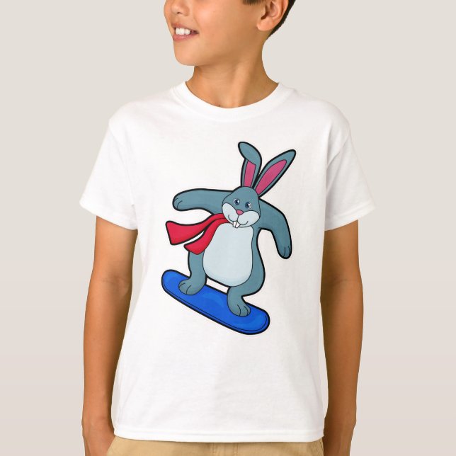 Rabbit as Snowboarder with Snowboard & Scarf T-Shirt (Front)
