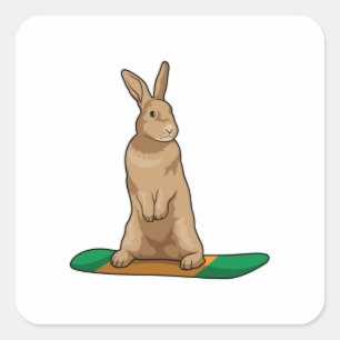 Rabbit as Snowboarder with Snowboard Square Sticker
