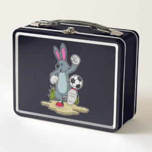 Rabbit as Soccer player with Soccer Metal Lunch Box