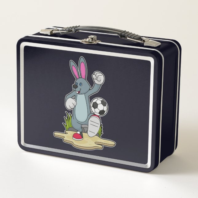 Rabbit as Soccer player with Soccer Metal Lunch Box (Front)