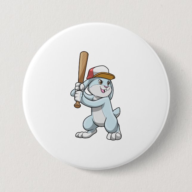 Rabbit at Baseball with Baseball bat 7.5 Cm Round Badge (Front)
