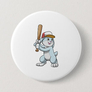 Rabbit at Baseball with Baseball bat 7.5 Cm Round Badge