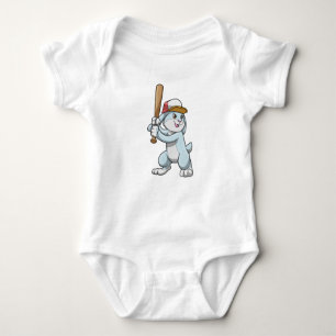 Rabbit at Baseball with Baseball bat Baby Bodysuit