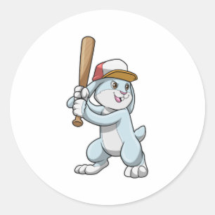 Rabbit at Baseball with Baseball bat Classic Round Sticker