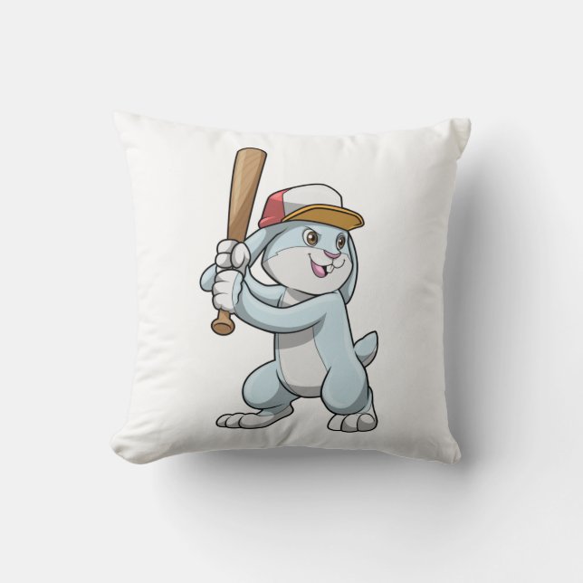Rabbit at Baseball with Baseball bat Cushion (Front)