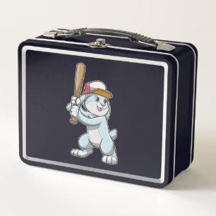Rabbit at Baseball with Baseball bat Metal Lunch Box