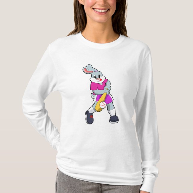 Rabbit at Baseball with Baseball bat T-Shirt (Front)
