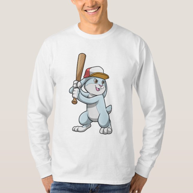 Rabbit at Baseball with Baseball bat T-Shirt (Front)