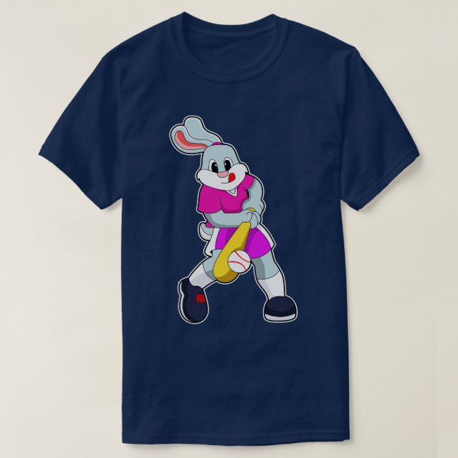 Rabbit at Baseball with Baseball bat T-Shirt (Design Front)
