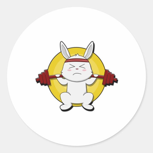 Rabbit at Bodybuilding with Barbell Classic Round Sticker (Front)
