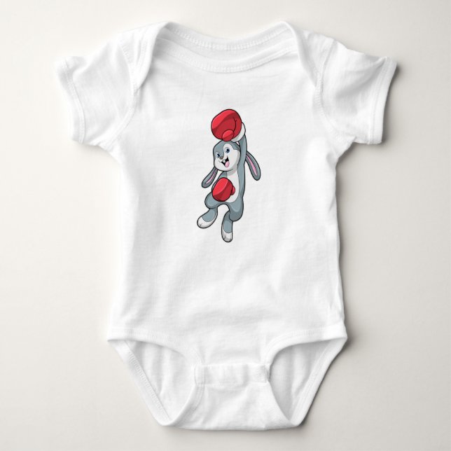 Rabbit at Boxing with Boxing gloves Baby Bodysuit (Front)