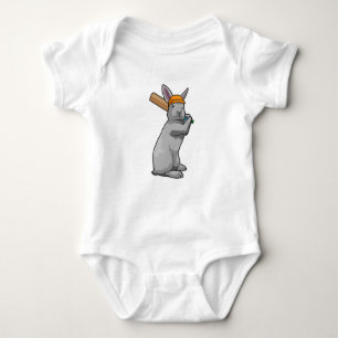 Rabbit at Cricket with Cricket bat Baby Bodysuit