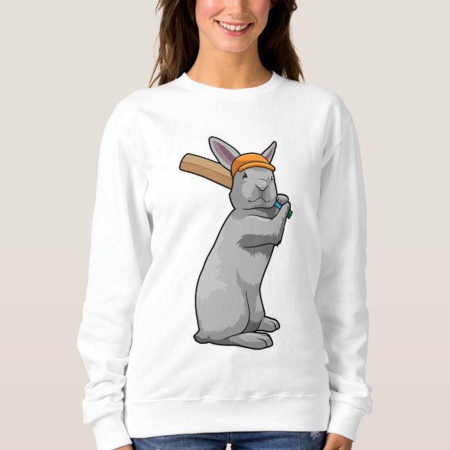 Rabbit at Cricket with Cricket bat Sweatshirt (Front)
