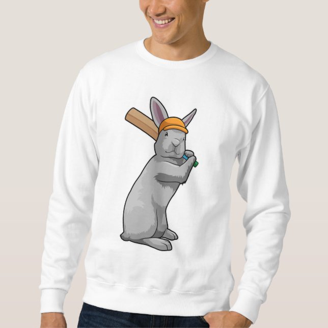 Rabbit at Cricket with Cricket bat Sweatshirt (Front)